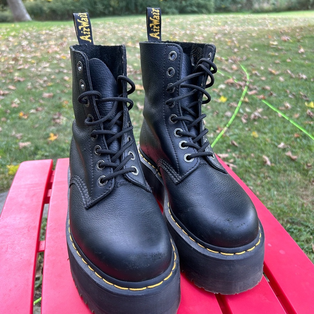 Dr. Martens Black Leather Platform Combat Boots